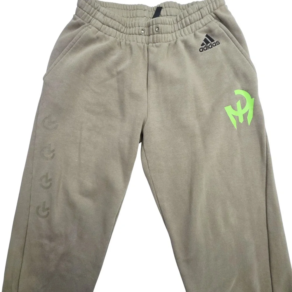 Adidas Primegreen Mens Large Sweatpants Joggers Tan Logo Graphic Casual Athletic